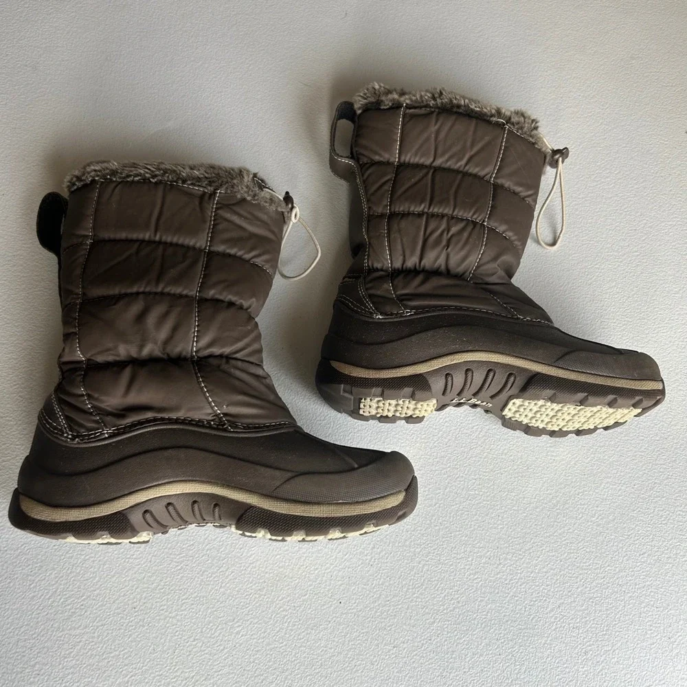 L.L.‎ Bean Girls Quilted Faux Fur Trim Winter Snow Boots Brown Size 2